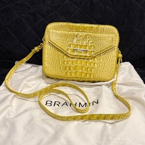 Brahmin Vibrant Yellow Croc-Embossed Crossbody Bag